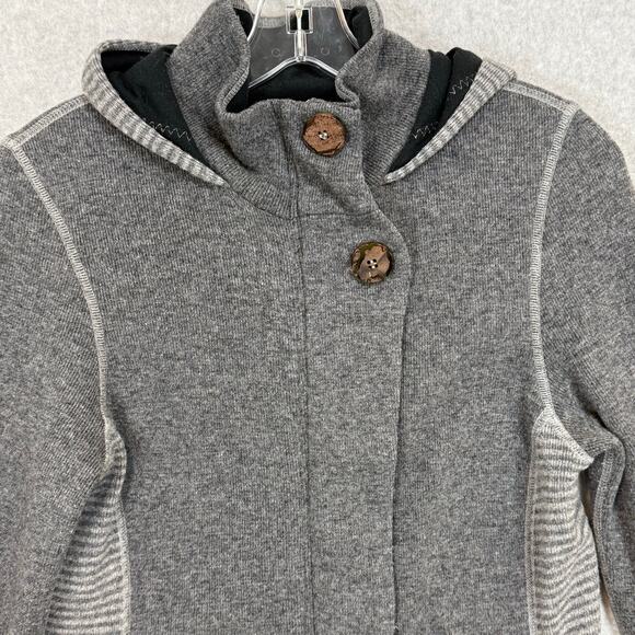 prAna Kari Sweater Jacket Wool Blend Womens S Striped Hooded Cozycore Everyday - Picture 3 of 16